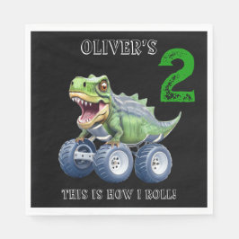 Niedlicher Dinosaurier-Monster-LKW personalisiert  Serviette