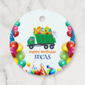 Niedlicher Dinosaurier Müllwagen Ballon Geburtstag Geschenkanhänger (Rückseite)