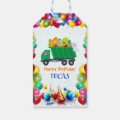 Niedlicher Dinosaurier Müllwagen Ballon Geburtstag Geschenkanhänger (Rückseite)