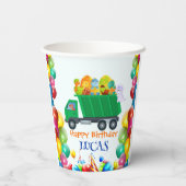 Niedlicher Dinosaurier Müllwagen Ballon Geburtstag Pappbecher (Rückseite)