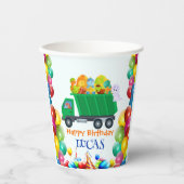 Niedlicher Dinosaurier Müllwagen Ballon Geburtstag Pappbecher (Vorderseite)
