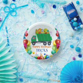 Niedlicher Dinosaurier Müllwagen Ballon Geburtstag Pappteller