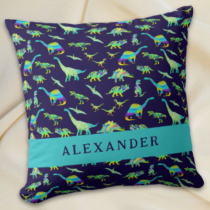 Niedlicher Dinosaurier Personalisierter Name Blau Kissen