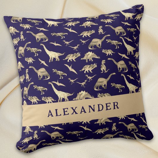 Niedlicher Dinosaurier Personalisierter Name Blau Kissen