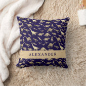 Niedlicher Dinosaurier Personalisierter Name Blau Kissen (Decke)