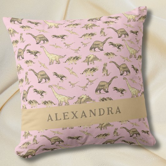 Niedlicher Dinosaurier Personalisierter Name Rosa Kissen