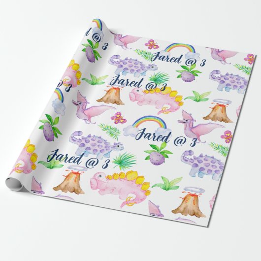 Niedlicher Dinosaurier Regenbogen Aquarellfarbe Ki Geschenkpapier (Ungerollt)
