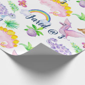 Niedlicher Dinosaurier Regenbogen Aquarellfarbe Ki Geschenkpapier (Ecke)