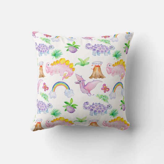 Niedlicher Dinosaurier Regenbogen Aquarellfarben K Kissen (Rückseite)