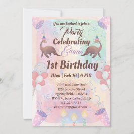 Niedlicher Dinosaurier, rosa Kinder 1. Geburtstag Einladung