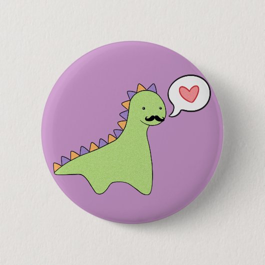 Niedlicher Dinosaurier-Schnurrbart Button (Vorderseite)