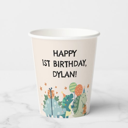 Niedlicher Dinosaurier Stomp Chomp Drink Geburtsta Pappbecher (Rückseite)