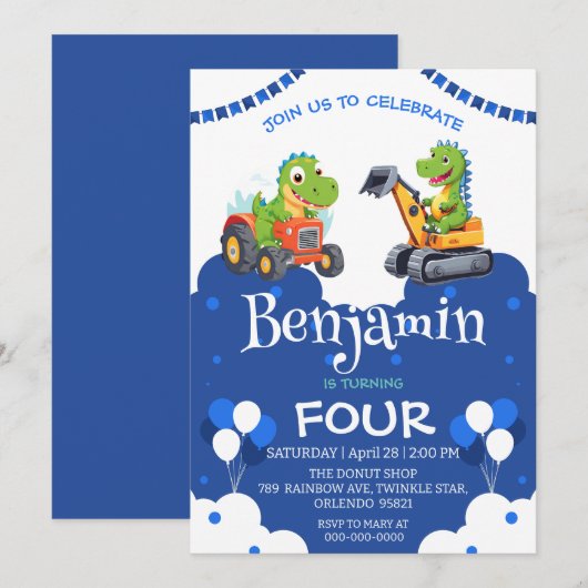 Niedlicher Dinosaurier-Traktor-Hubballon Geburtsta (Vorne/Hinten)