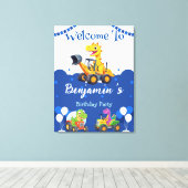 Niedlicher Dinosaurier-Traktor-Hubballon Geburtsta Leinwanddruck (Insitu (Holzboden))