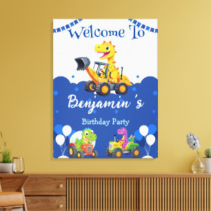 Niedlicher Dinosaurier-Traktor-Hubballon Geburtsta Leinwanddruck