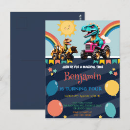 Niedlicher Dinosaurier Traktor Rainbow Ballon Birt Postkarte