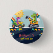 Niedlicher Dinosaurier-Traktor Rainbow-Ballon HBD Button (Vorderseite)