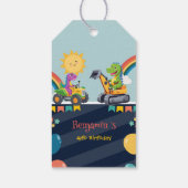 Niedlicher Dinosaurier-Traktor Rainbow-Ballon HBD Geschenkanhänger (Rückseite)