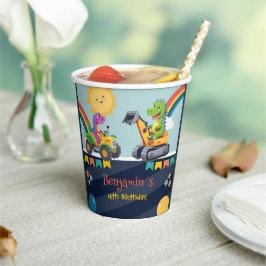 Niedlicher Dinosaurier-Traktor Rainbow-Ballon HBD Pappbecher