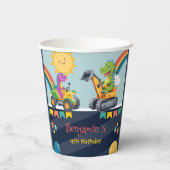 Niedlicher Dinosaurier-Traktor Rainbow-Ballon HBD Pappbecher (Rückseite)
