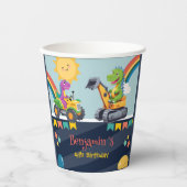 Niedlicher Dinosaurier-Traktor Rainbow-Ballon HBD Pappbecher (Vorderseite)