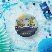 Niedlicher Dinosaurier-Traktor Rainbow-Ballon HBD Pappteller (Party)