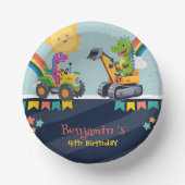 Niedlicher Dinosaurier-Traktor Rainbow-Ballon HBD Pappteller (Vorderseite)