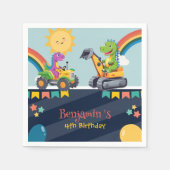 Niedlicher Dinosaurier-Traktor Rainbow-Ballon HBD Serviette (Vorderseite)