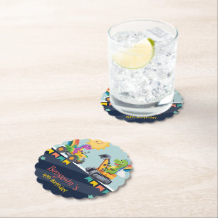 Niedlicher Dinosaurier-Traktor Rainbow-Ballon HBD Untersetzer