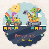 Niedlicher Dinosaurier-Traktor Rainbow-Ballon HBD Untersetzer (Vorderseite)