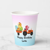 Niedlicher Dinosaurier-Traktorjunge zurück zur Sch Pappbecher (Vorderseite)