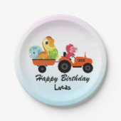 Niedlicher Dinosaurier-Traktorjunge zurück zur Sch Pappteller (Vorderseite)