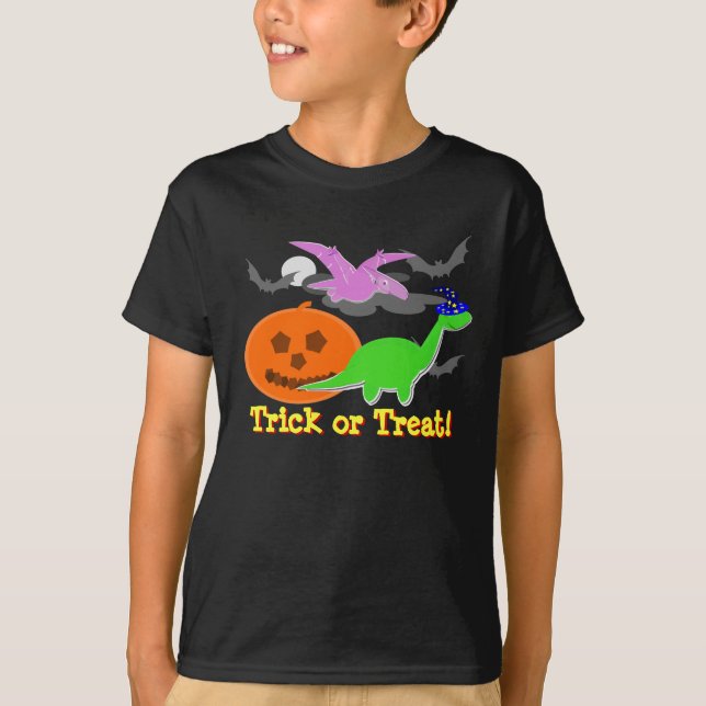 Niedlicher Dinosaurier-Trick-oder T-Shirt (Vorderseite)