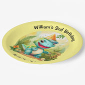 Niedlicher Dinosaurier Tropenwald | Dino Kindergeb Pappteller (Schrägansicht)