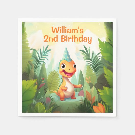 Niedlicher Dinosaurier Tropenwald | Dino Kindergeb Serviette (Vorderseite)