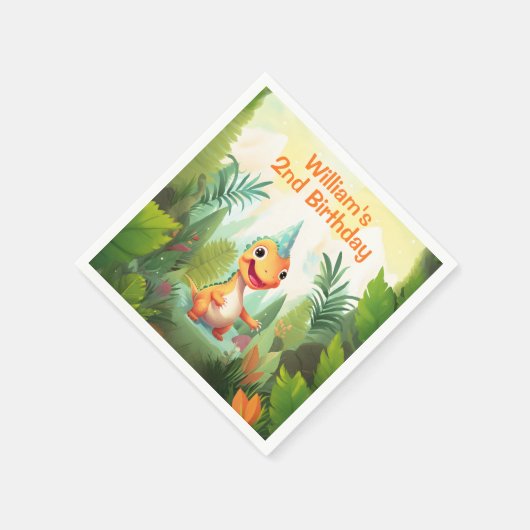 Niedlicher Dinosaurier Tropenwald | Dino Kindergeb Serviette (Ecke)