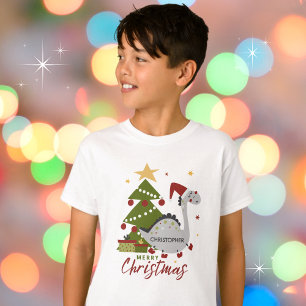 Niedlicher Dinosaurier und der Name des Weihnachts T-Shirt