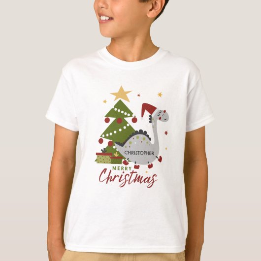 Niedlicher Dinosaurier und der Name des Weihnachts T-Shirt (Vorderseite)