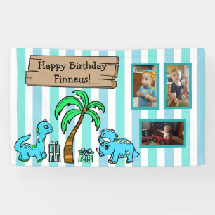 Niedlicher Dinosaurier und Foto Boy's Geburtstag Banner
