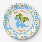 Niedlicher Dinosaurier und Palmenbaum Pappteller (Vorderseite)