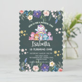 Niedlicher Dinosaurier Unicorn Regenbogen Blumenge Einladung (Stehend Vorderseite)