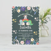 Niedlicher Dinosaurier Unicorn Regenbogen Blumenge Einladung (Stehend Vorderseite)