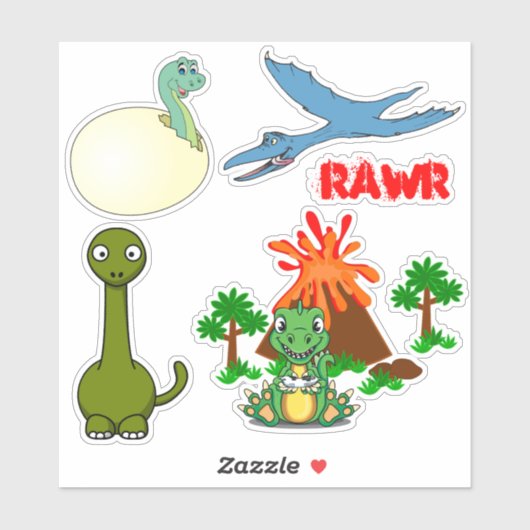 Niedlicher Dinosaurier Vulkaninsel Ei Aufkleber (Blatt)