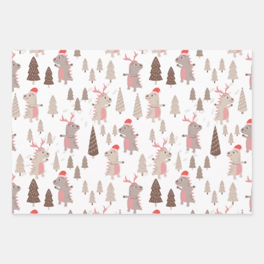 Niedlicher Dinosaurier Weihnachtsfest Geschenkpapier Set (Vorderseite 3)