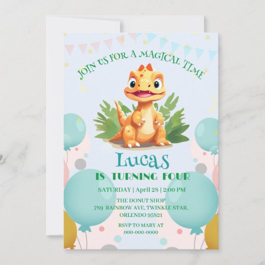 Niedlicher Dinosaurier-Wilddschungelzoo Geburtstag Einladung (Vorderseite)