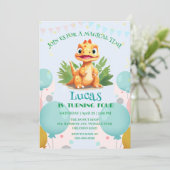 Niedlicher Dinosaurier-Wilddschungelzoo Geburtstag Einladung (Stehend Vorderseite)