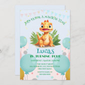 Niedlicher Dinosaurier-Wilddschungelzoo Geburtstag Einladung (Vorne/Hinten)