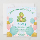 Niedlicher Dinosaurier-Wilddschungelzoo Geburtstag Einladung (Vorderseite)