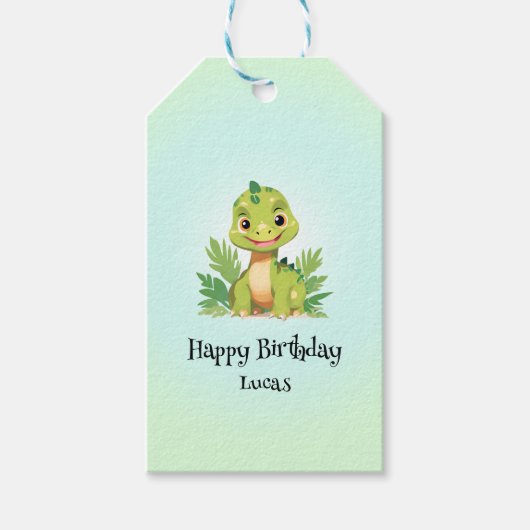 Niedlicher Dinosaurier-Wilddschungelzoo Geburtstag Geschenkanhänger (Vorderseite)