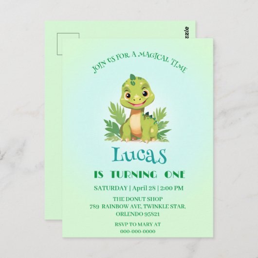 Niedlicher Dinosaurier-Wilddschungelzoo Geburtstag Postkarte (Vorne/Hinten)